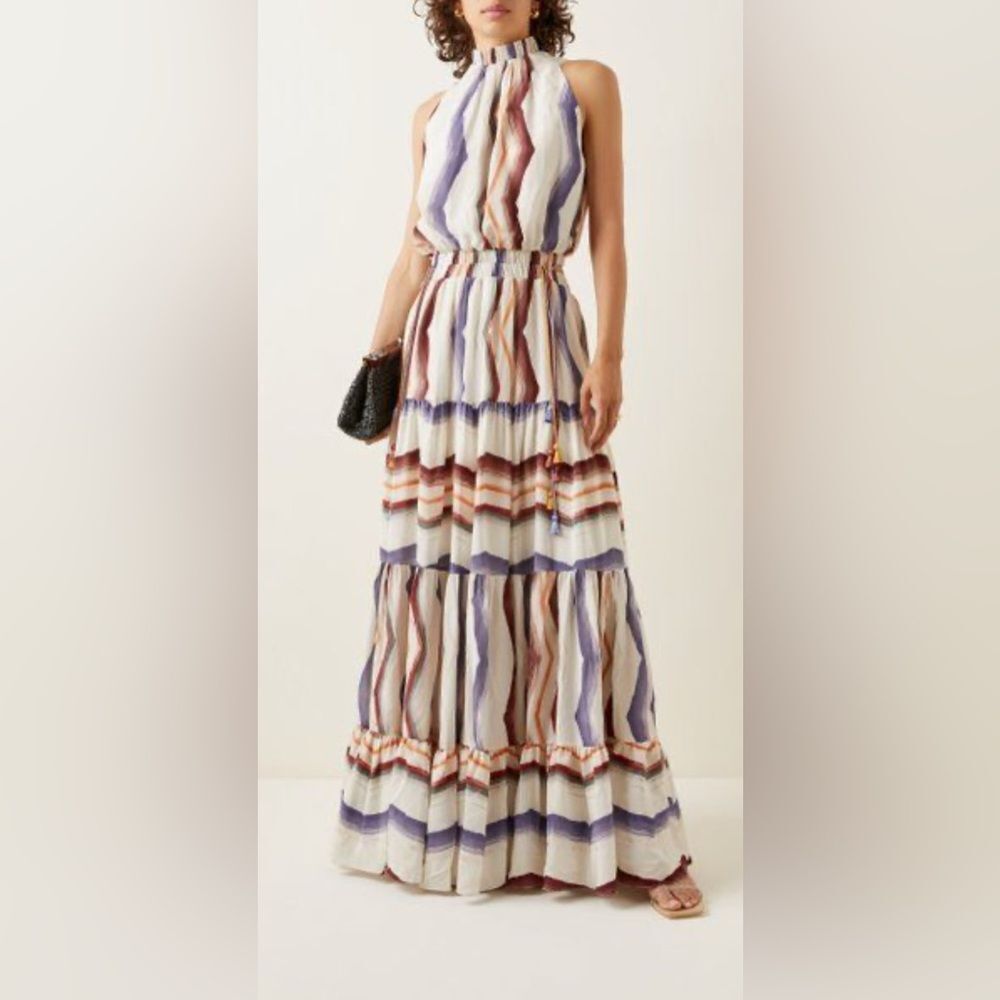 Silvia Tcherassi Nocera Maxi Dress Multicolor Print Cutout Silk Sleeveless M